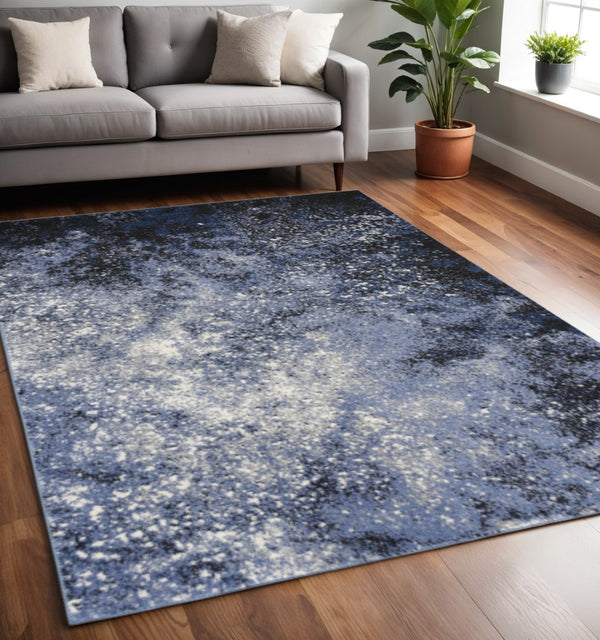 HomeRoots 5' Blue and Black Abstract Area Rug - Modern Design for High-Traffic Spaces, Durable & Stylish Decor 5' X 7' 522555