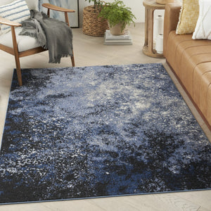 HomeRoots 5' Blue and Black Abstract Area Rug - Modern Design for High-Traffic Spaces, Durable & Stylish Decor 5' X 7' 522555