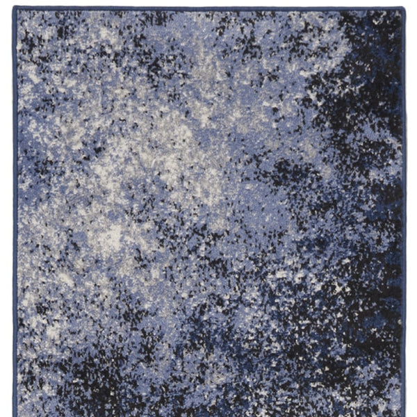Homeroots 10' Runner Blue And Ivory Abstract Power Loom Distressed Runner Rug  Polypropylene 522557