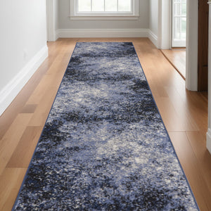 Homeroots 10' Runner Blue And Ivory Abstract Power Loom Distressed Runner Rug  Polypropylene 522557