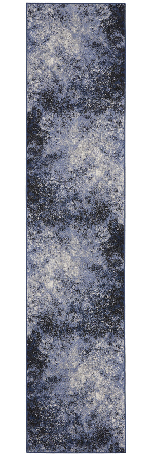 Homeroots 10' Runner Blue And Ivory Abstract Power Loom Distressed Runner Rug  Polypropylene 522557