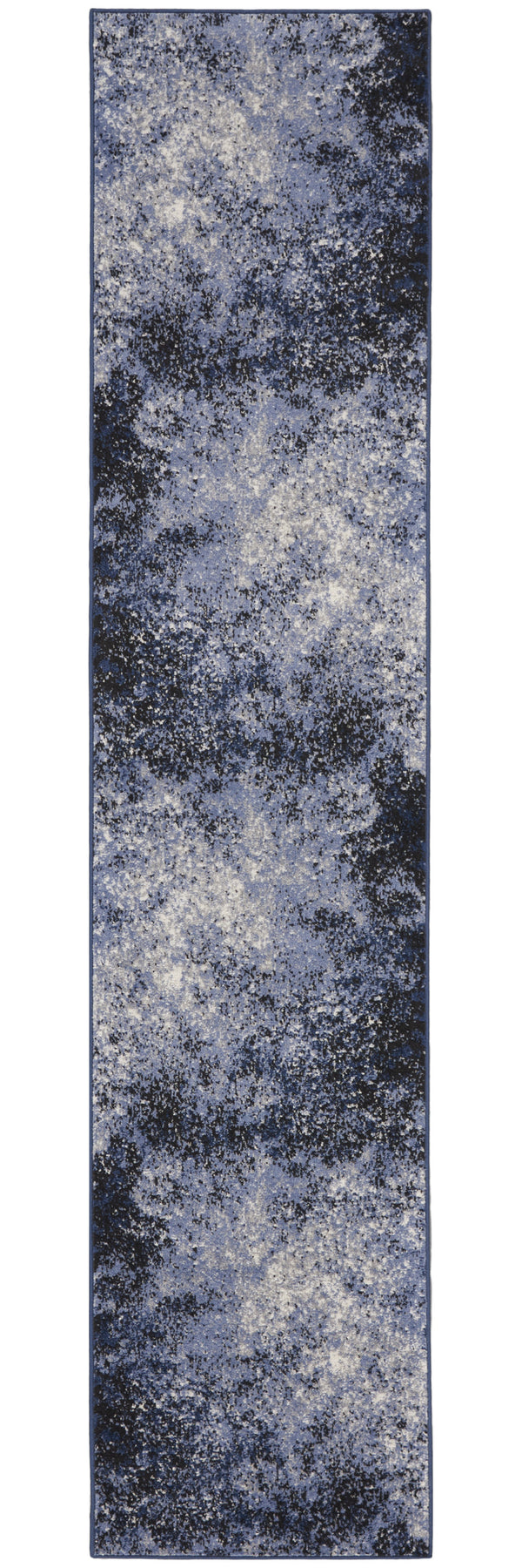 Homeroots 10' Runner Blue And Ivory Abstract Power Loom Distressed Runner Rug  Polypropylene 522557