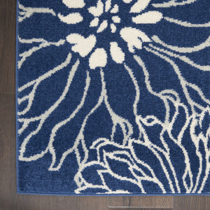 Homeroots 10' Navy Blue Floral Power Loom Runner Rug  Polypropylene 522558