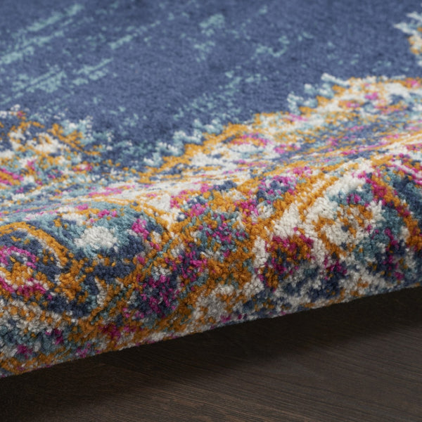 HomeRoots 8' Navy Blue Floral Area Rug - Distressed Power Loom Construction for Timeless Style & Comfort 8' X 10' 522559