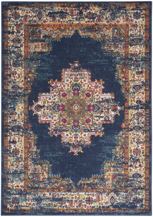 HomeRoots 8' Navy Blue Floral Area Rug - Distressed Power Loom Construction for Timeless Style & Comfort 8' X 10' 522559