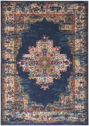 Homeroots 8' X 10' Navy Blue Floral Power Loom Distressed Area Rug  Polypropylene 522559