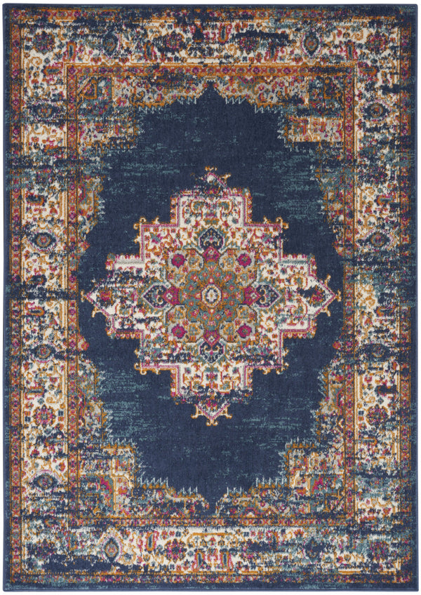 Homeroots 8' X 10' Navy Blue Floral Power Loom Distressed Area Rug  Polypropylene 522559