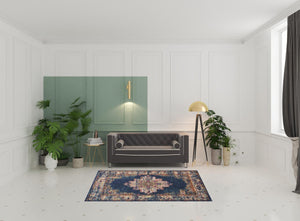 HomeRoots 8' Navy Blue Floral Area Rug - Distressed Power Loom Construction for Timeless Style & Comfort 5' X 7' 522560