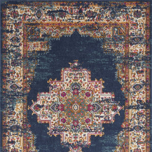 HomeRoots 8' Navy Blue Floral Area Rug - Distressed Power Loom Construction for Timeless Style & Comfort 5' X 7' 522560