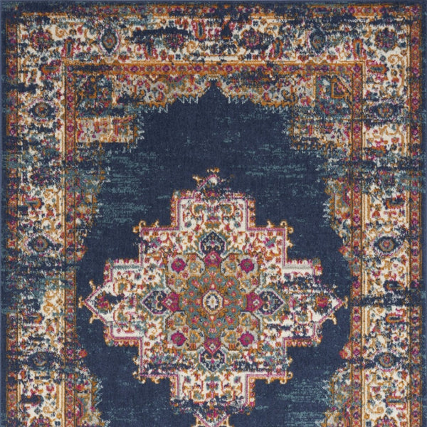 HomeRoots 8' Navy Blue Floral Area Rug - Distressed Power Loom Construction for Timeless Style & Comfort 5' X 7' 522560