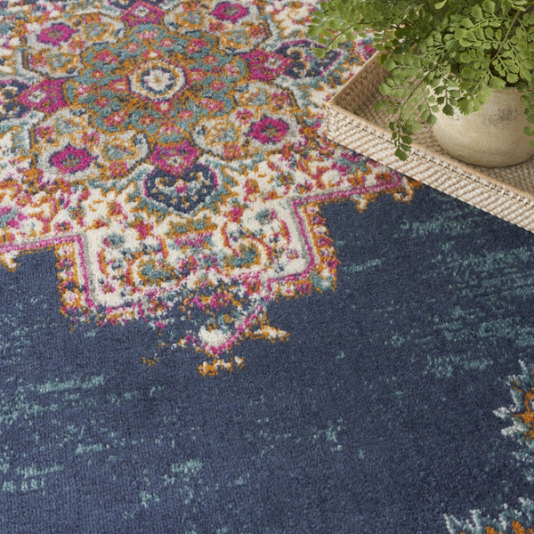HomeRoots 8' Navy Blue Floral Area Rug - Distressed Power Loom Construction for Timeless Style & Comfort 5' X 7' 522560