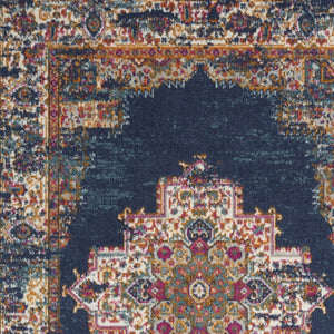 HomeRoots 8' Navy Blue Floral Area Rug - Distressed Power Loom Construction for Timeless Style & Comfort 5' X 7' 522560