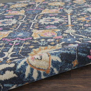 HomeRoots 8' Navy Blue Round Floral Power Loom Area Rug - Durable, Elegant Design for Any Living Space Décor 522563