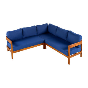 English Elm U_style Acacia Wood Outdoor L Shaped Corner Sofa Set with Arc Frame and Cushions Blue WY000481AAC