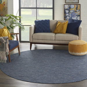 HomeRoots 8' Navy Blue Power Loom Area Rug - Elegant Geometric Design for Modern & Classic Interiors 8' Round Round 522567