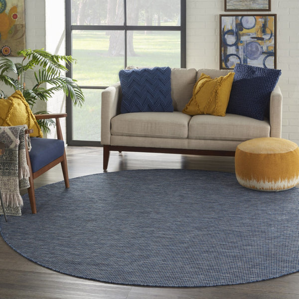 HomeRoots 8' Navy Blue Power Loom Area Rug - Elegant Geometric Design for Modern & Classic Interiors 8' Round Round 522567