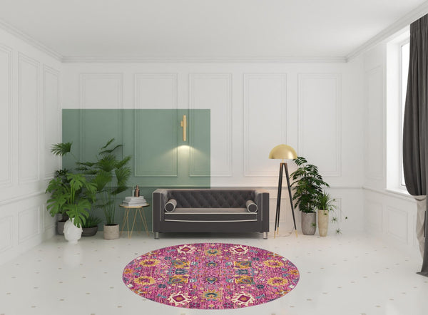 HomeRoots 9' Pink Floral Power Loom Area Rug - Durable, Soft, and Stylish for Living Rooms, Bedrooms, and More 8' Round Round 522575