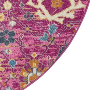 HomeRoots 9' Pink Floral Power Loom Area Rug - Durable, Soft, and Stylish for Living Rooms, Bedrooms, and More 8' Round Round 522575