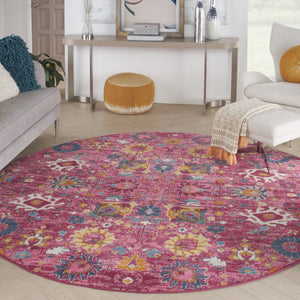 HomeRoots 9' Pink Floral Power Loom Area Rug - Durable, Soft, and Stylish for Living Rooms, Bedrooms, and More 8' Round Round 522575