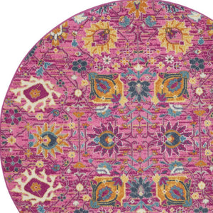 HomeRoots 9' Pink Floral Power Loom Area Rug - Durable, Soft, and Stylish for Living Rooms, Bedrooms, and More 8' Round Round 522575