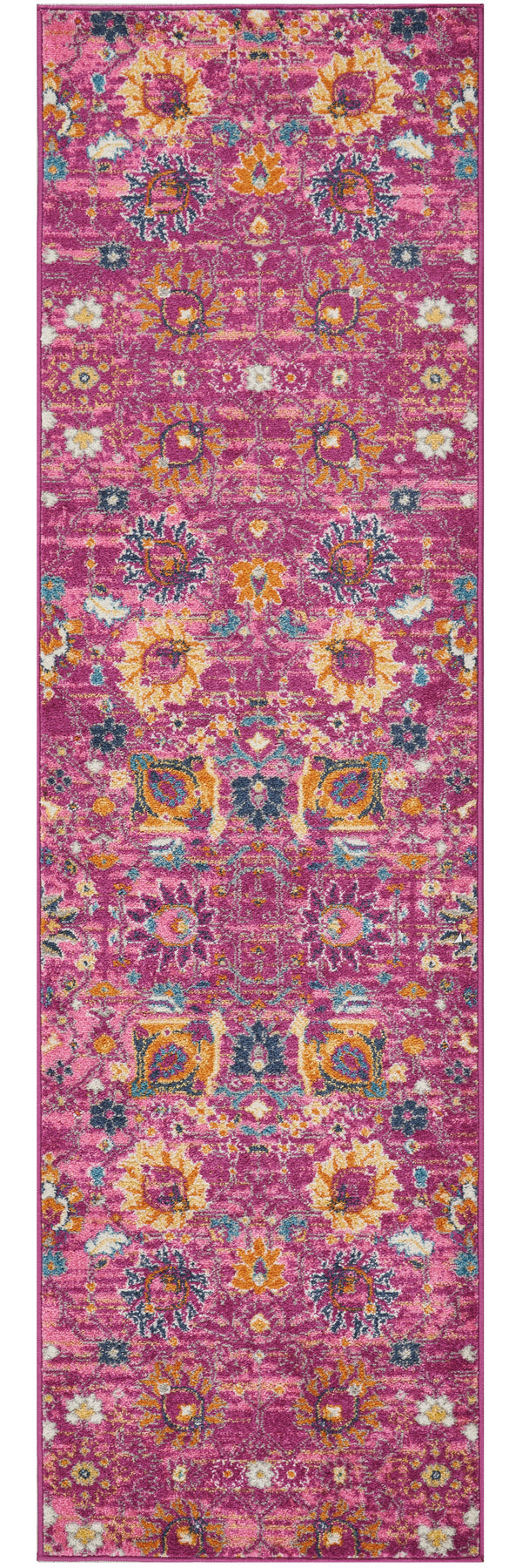 Homeroots 10' Pink Floral Power Loom Runner Rug  Polypropylene 522577