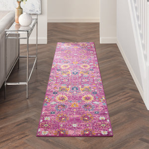 Homeroots 10' Pink Floral Power Loom Runner Rug  Polypropylene 522577