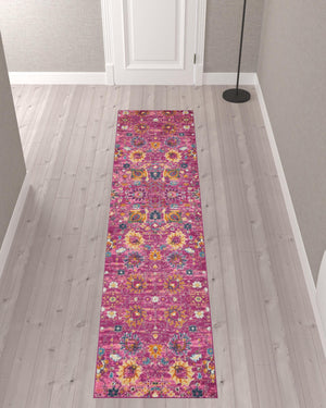 Homeroots 10' Pink Floral Power Loom Runner Rug  Polypropylene 522577