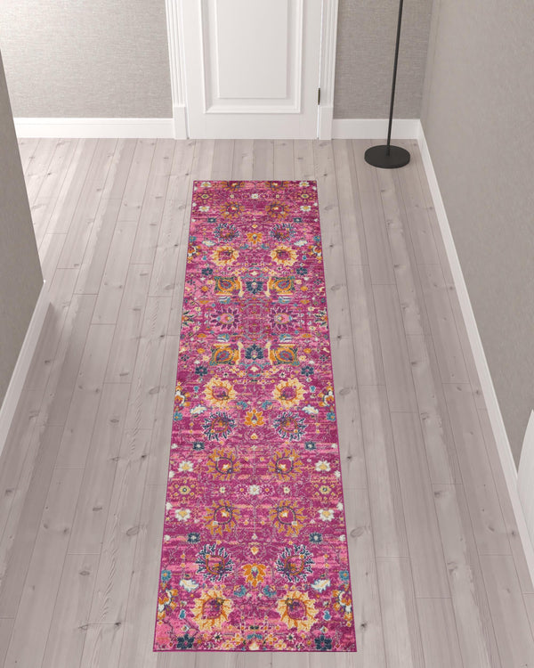 Homeroots 10' Pink Floral Power Loom Runner Rug  Polypropylene 522577