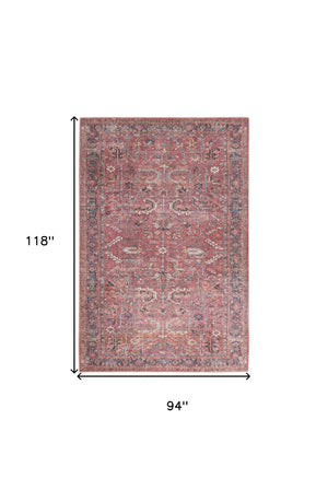 Homeroots 8' X 10' Red Floral Power Loom Distressed Area Rug  Polyester 522578