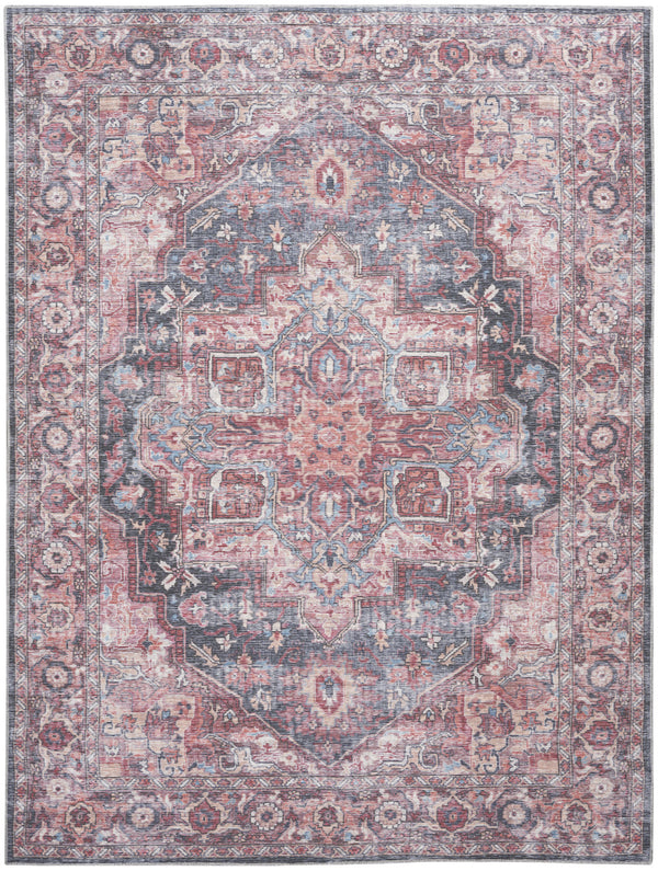 Homeroots 8' X 10' Red Floral Power Loom Distressed Washable Area Rug  Polyester 522579