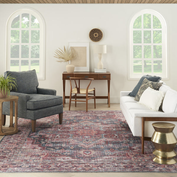 Homeroots 8' X 10' Red Floral Power Loom Distressed Washable Area Rug  Polyester 522579