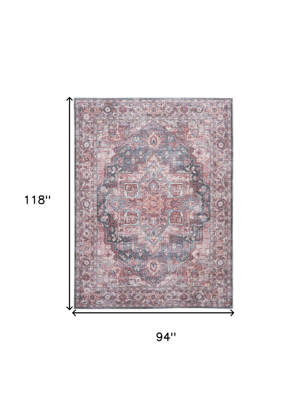 Homeroots 8' X 10' Red Floral Power Loom Distressed Washable Area Rug  Polyester 522579