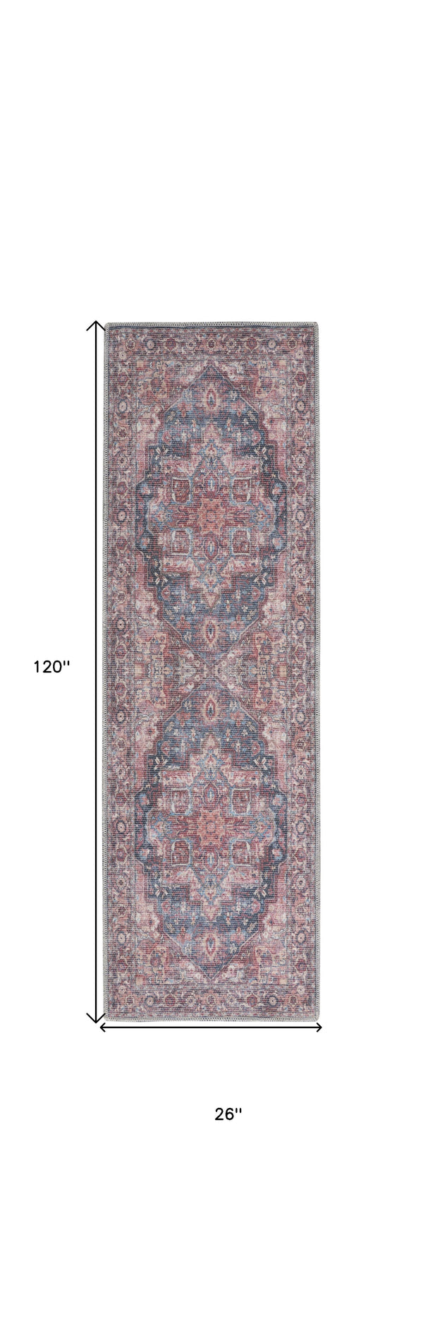 Homeroots 10' Red Floral Power Loom Distressed Washable Runner Rug  Polyester 522581
