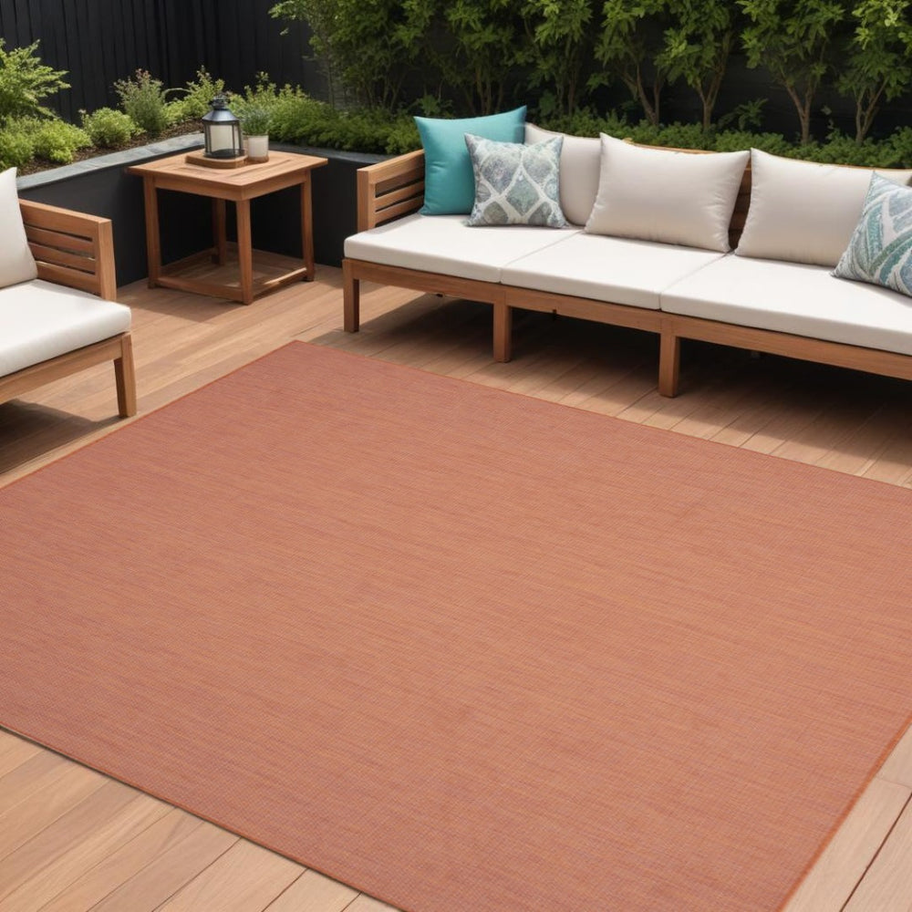 HomeRoots 8' X 10' Terra Cotta Area Rug – Durable Indoor/Outdoor Flatweave, Quick-Drying & Low-Maintenance Comfort 522582