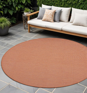 HomeRoots 8' Terracotta Round Area Rug - Modern Geometric Design for Indoor/Outdoor Spaces, Easy Care & Durable 522584