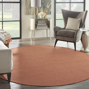HomeRoots 8' Terracotta Round Area Rug - Modern Geometric Design for Indoor/Outdoor Spaces, Easy Care & Durable 522584