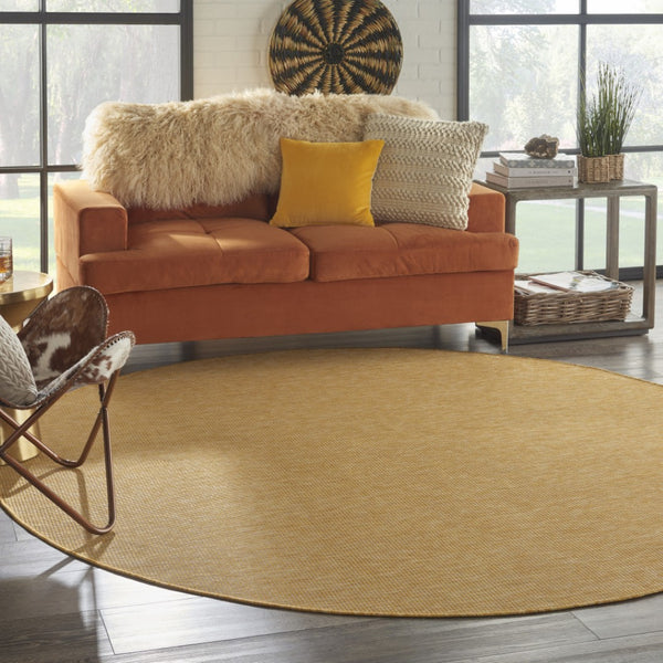 HomeRoots 8' Yellow Geometric Round Area Rug - Stylish Indoor/Outdoor Decor, Quick-Dry, Easy Care, Versatile 522594