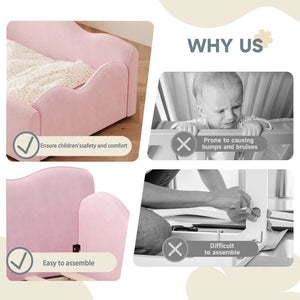 English Elm Upholstered Cloud Toddler Daybed Pink Velvet Safety Rails Kids Bedroom Ages 1 to 6 N899P452424H