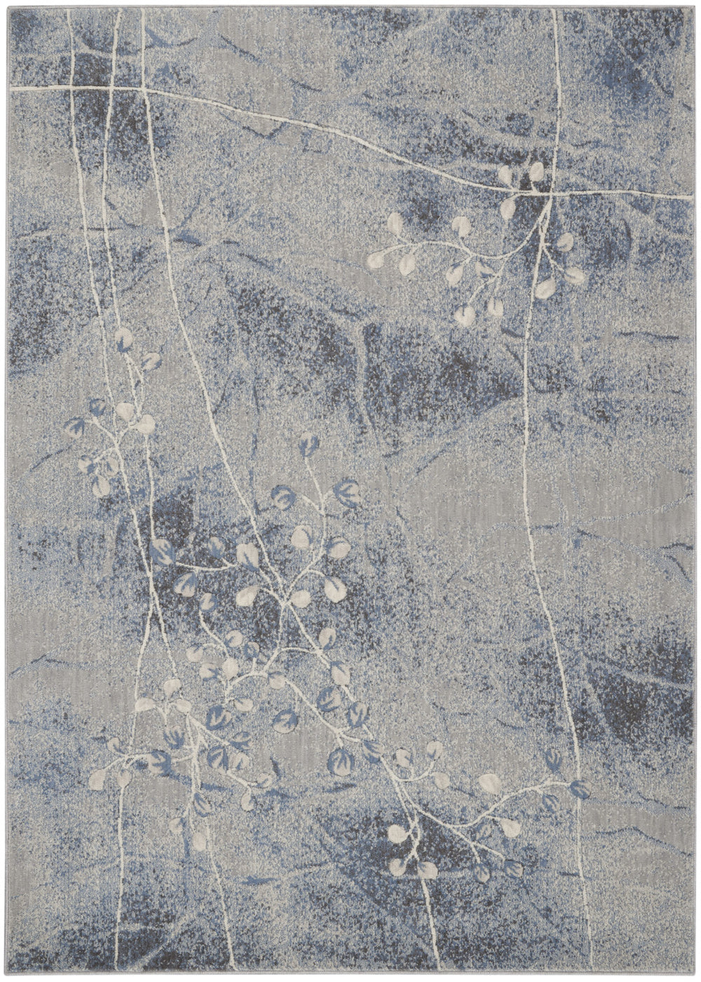 Homeroots 8' X 11' Blue Floral Power Loom Non Skid Area Rug  Polyester 522602