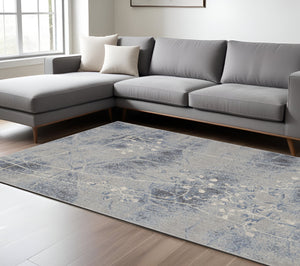 Homeroots 8' X 11' Blue Floral Power Loom Non Skid Area Rug  Polyester 522602