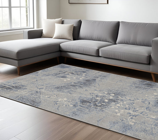 Homeroots 8' X 11' Blue Floral Power Loom Non Skid Area Rug  Polyester 522602