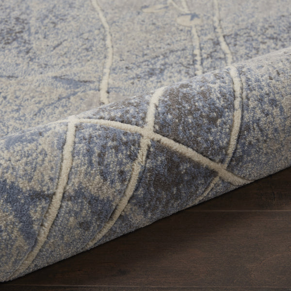 Homeroots 8' X 11' Blue Floral Power Loom Non Skid Area Rug  Polyester 522602