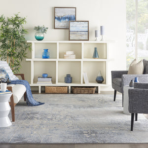 Homeroots 8' X 11' Blue Floral Power Loom Non Skid Area Rug  Polyester 522602