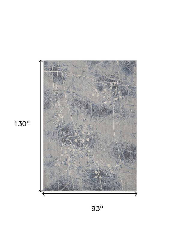 Homeroots 8' X 11' Blue Floral Power Loom Non Skid Area Rug  Polyester 522602