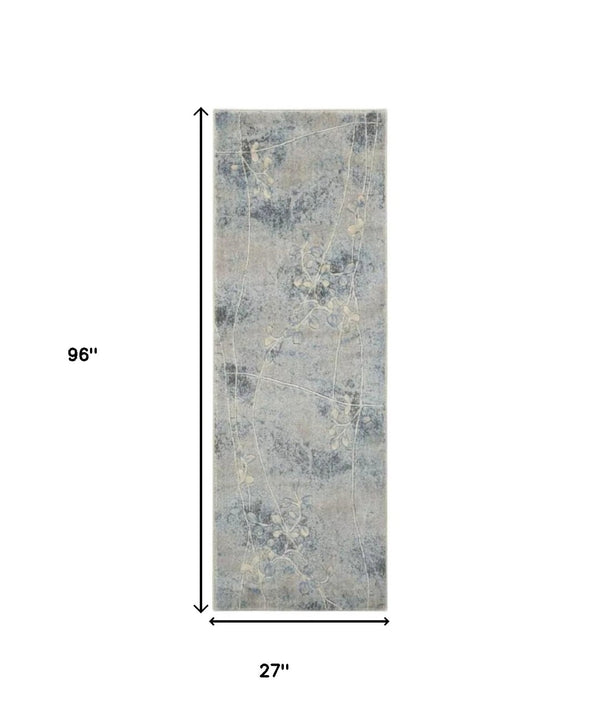 HomeRoots 10' Elegant Blue and Silver Floral Power Loom Area Rug for Timeless Style and Easy Maintenance 8' Runner 522603