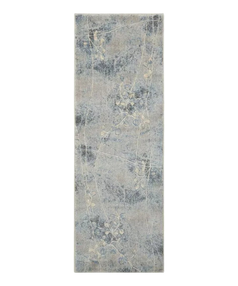 Homeroots 8' Runner Blue And Ivory Floral Power Loom Runner Rug  Polyester 522603