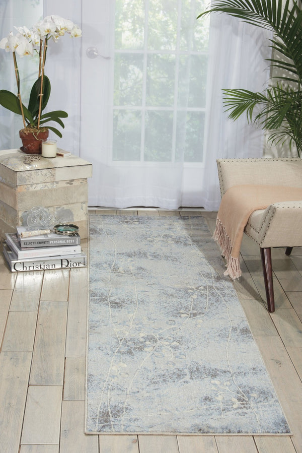 HomeRoots 10' Elegant Blue and Silver Floral Power Loom Area Rug for Timeless Style and Easy Maintenance 8' Runner 522603