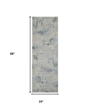 Homeroots 6' Runner Blue Floral Power Loom Runner Rug  Polyester 522604