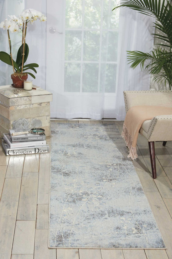 HomeRoots 10' Elegant Blue and Silver Floral Power Loom Area Rug for Timeless Style and Easy Maintenance 2' X 6' 522604