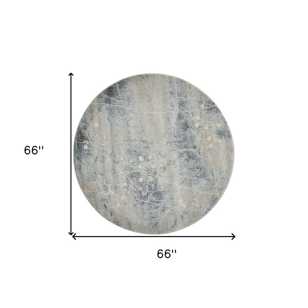 Homeroots 6' Blue Round Floral Power Loom Area Rug  Polyester 522605